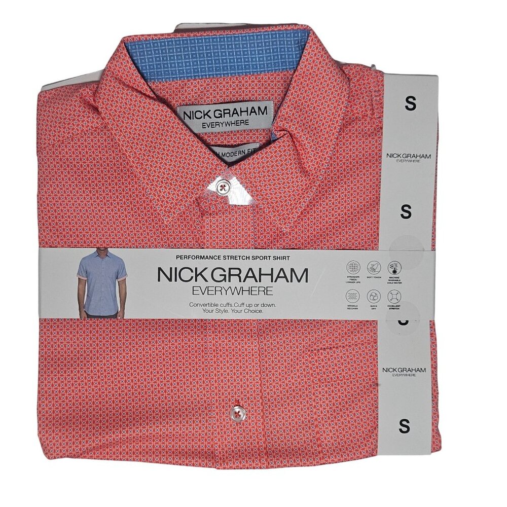 Nick Graham Mens Performance Stretch Sport Shirt Modern Fit S Orange